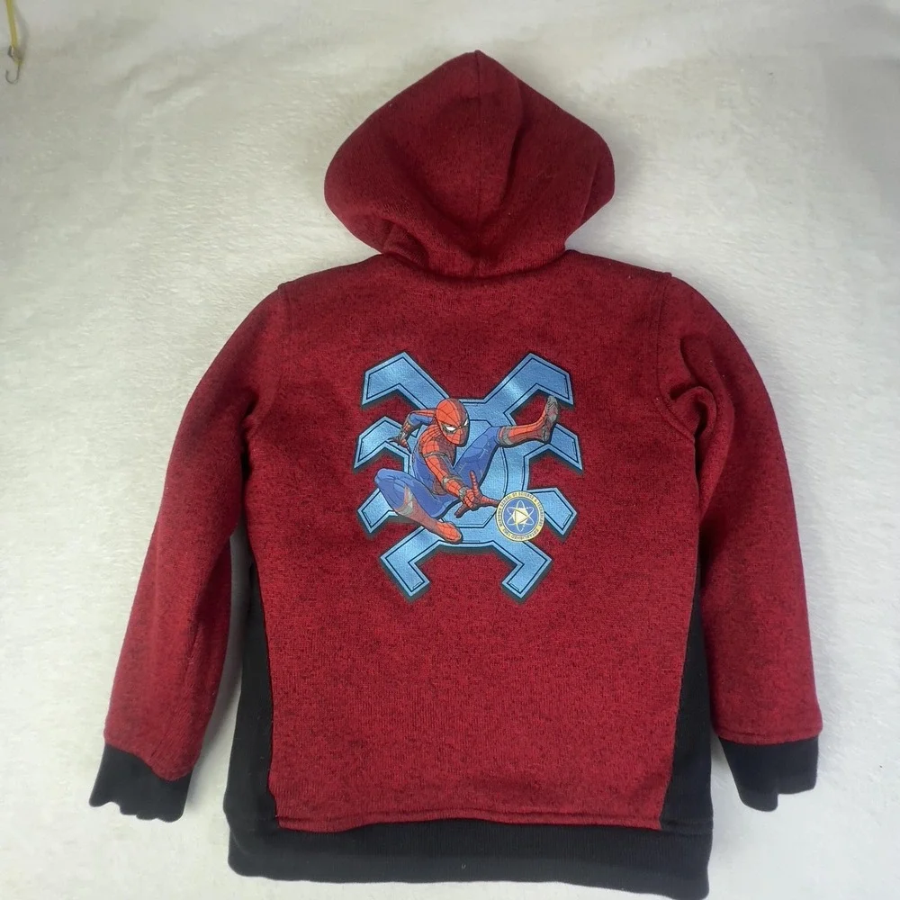 Marvel Spider-Man Homecoming Jacket Kids 7/8 Red Graphic Hooded Fleece‎ Zip